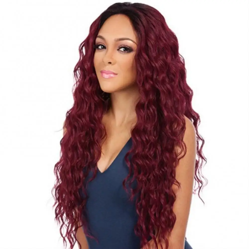 

Women Gradient Long Water Wave Wig Central Parting Hairstyle Curly Hairpiece