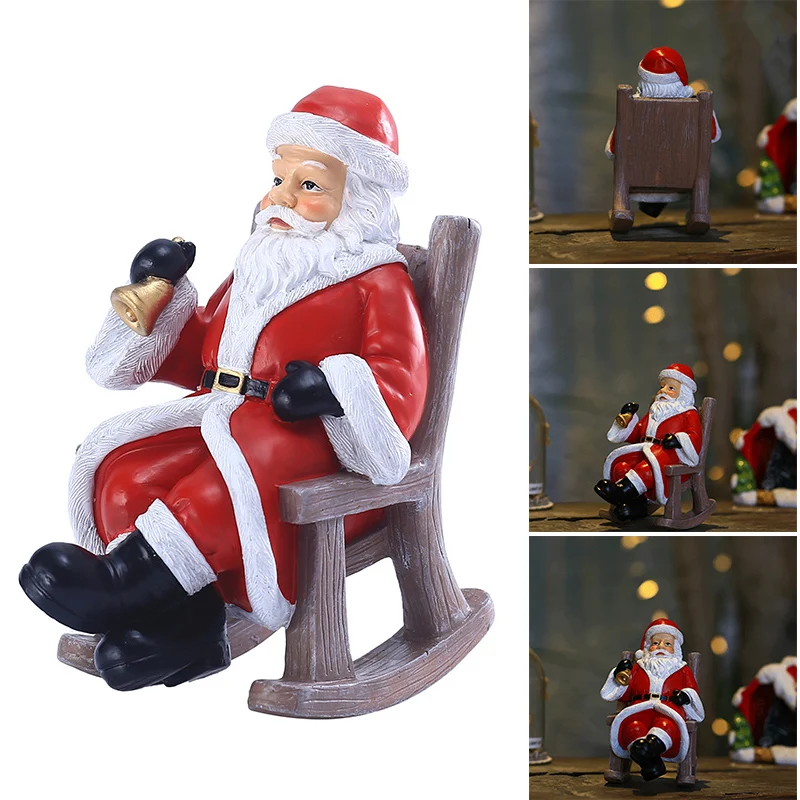 

2022 New Year Christmas Resin Santa Claus Figurine Christmas Decorative Ornament Rocking Chair Santa Sculpture Christmas Gift