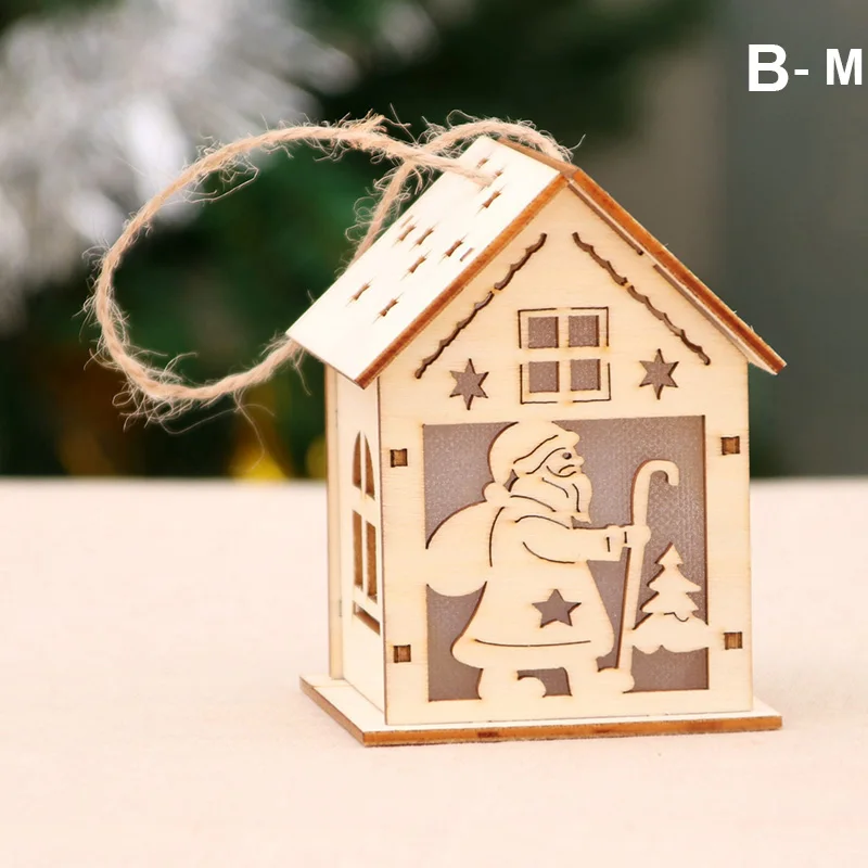 

Newly Christmas Ornaments Wooden Cabin Glowing Luminous Xmas Snow House DIY Cottage Decoration