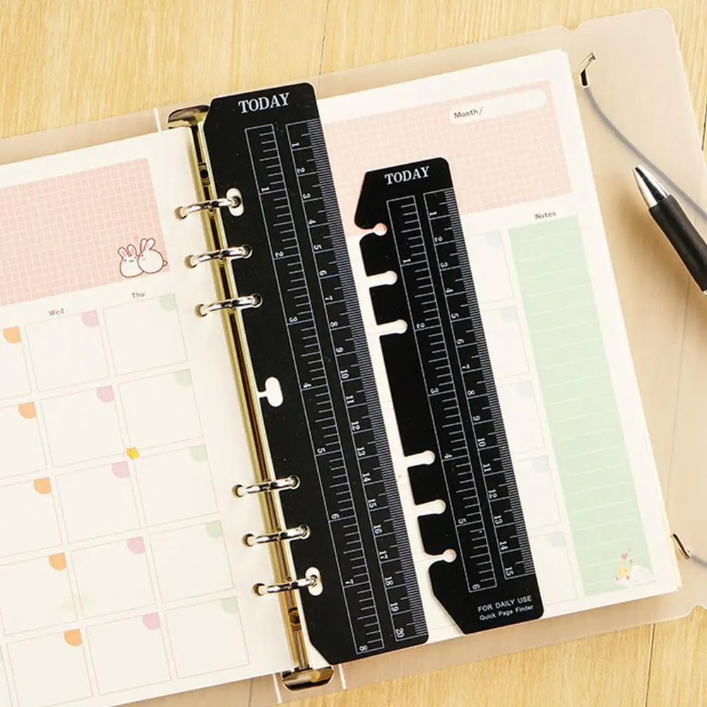 

2 Pcs Notebook Page PVC Loose-leaf Separator Page A5/A6/A7 Bookmark 6 Multi-function Ruler Size Different Holes M1L4