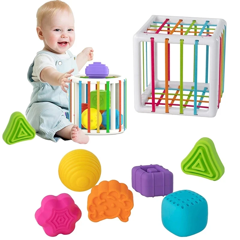 Bloques de clasificación de forma de bebé, juguetes educativos de aprendizaje Montessori para niños, entrenamiento de habilidades motoras, cubo sensorial, clasificador