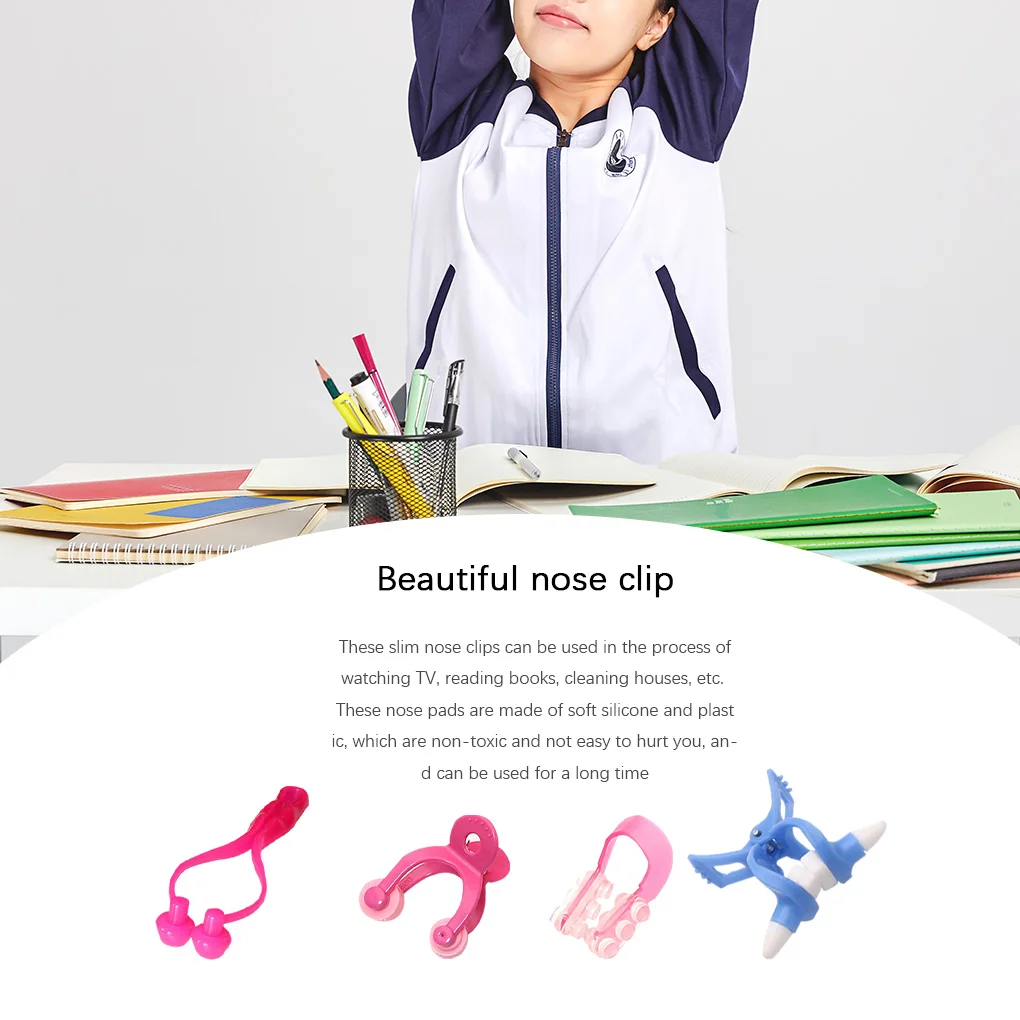 

4pcs Mini Nose Shaper Lifter Clip Adjustable Nose Slimming Device Soft Nose Bridge Straightener Corrector Portable Nose Tool