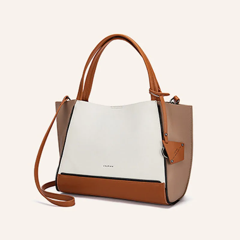 

Genuine leather 2021 New Fashion Contrast color ladies shoulder bag famous brand large capacity tote bag luxury handbag women