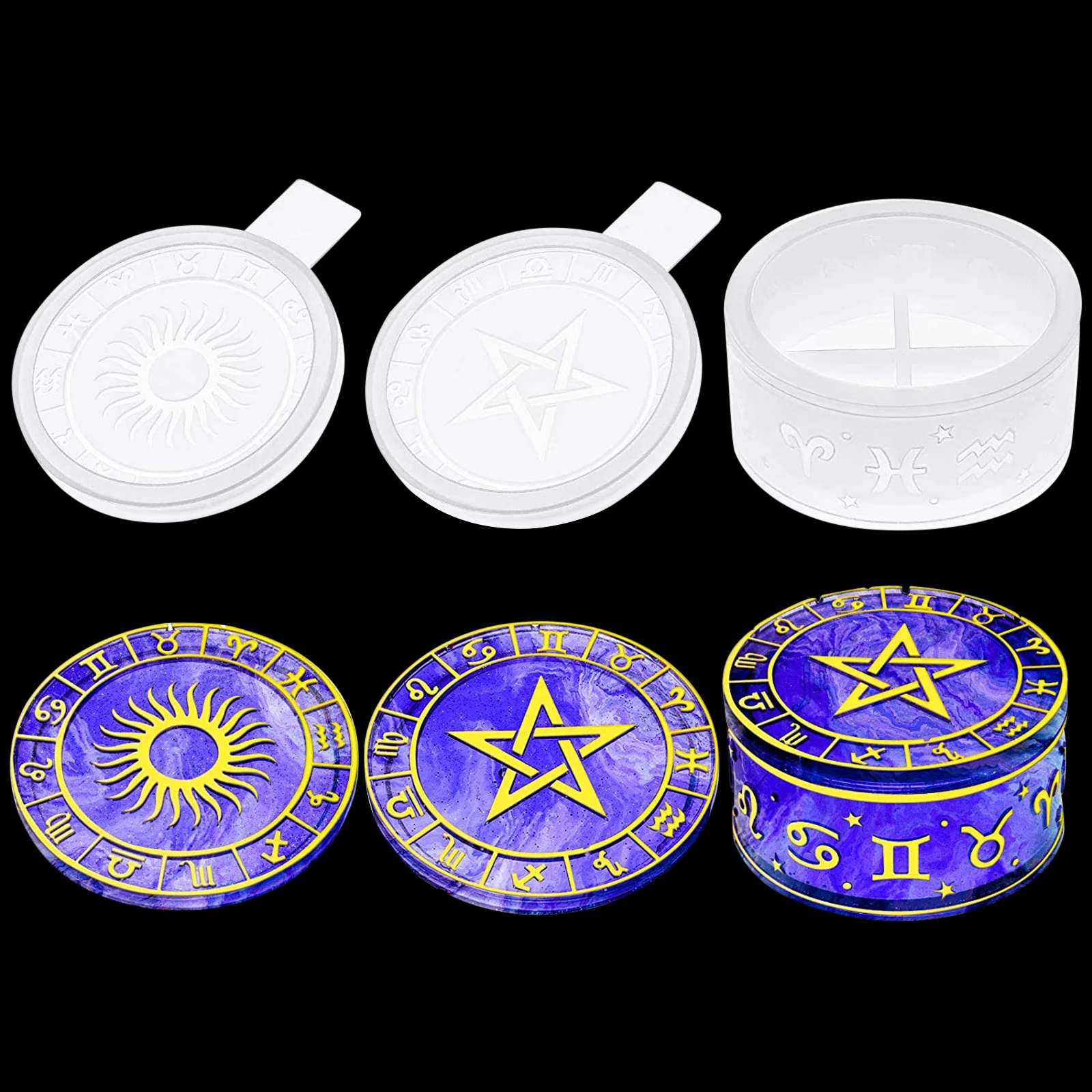 

3pcs/set Craft Epoxy Resin Crystal Glue 12 Constellation Starry Sky Five-pointed Star Storage Box Silicone Mirror Resin Mold