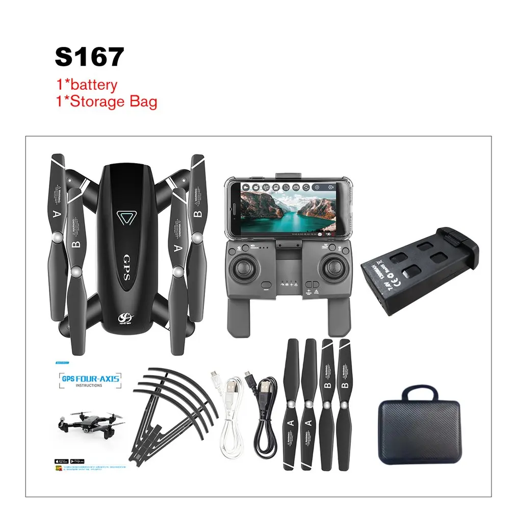 1080P 5G 1BAT Bag S167 2,4G/5G WiFi FPV 1080P Дрон широкоугольная hd-камера Дрон gps позиционирование складной Радиоуправляемый Дрон Квадрокоптер RTF камера для дрона - Цвет: 1080P 5G 1BAT Bag