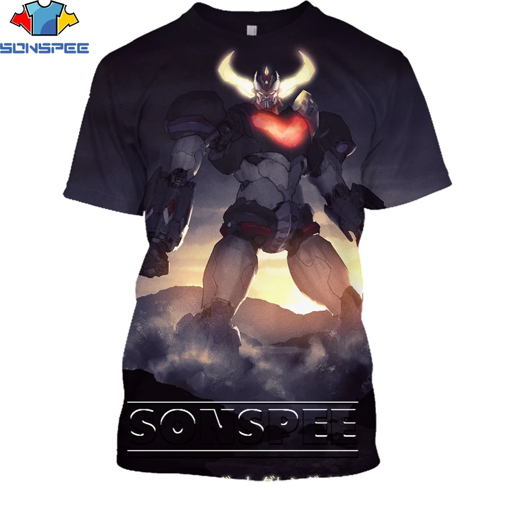 SONSPEE Vintage Anime Goldorak Shirt 3D Printing Men Women's Summer Fashion Man Nostalgia Punk Robot Oversize Tshirt Kids Top