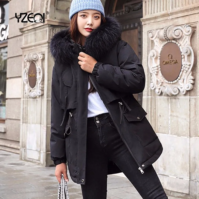 

Yzeqi Новая повседневная Зимняя коллекция 2020 года, женское длинное зимнее пальто, куртки, толстые теплые парки с капюшоном, женская Свободная Женская куртка с карманами, верхняя одежда