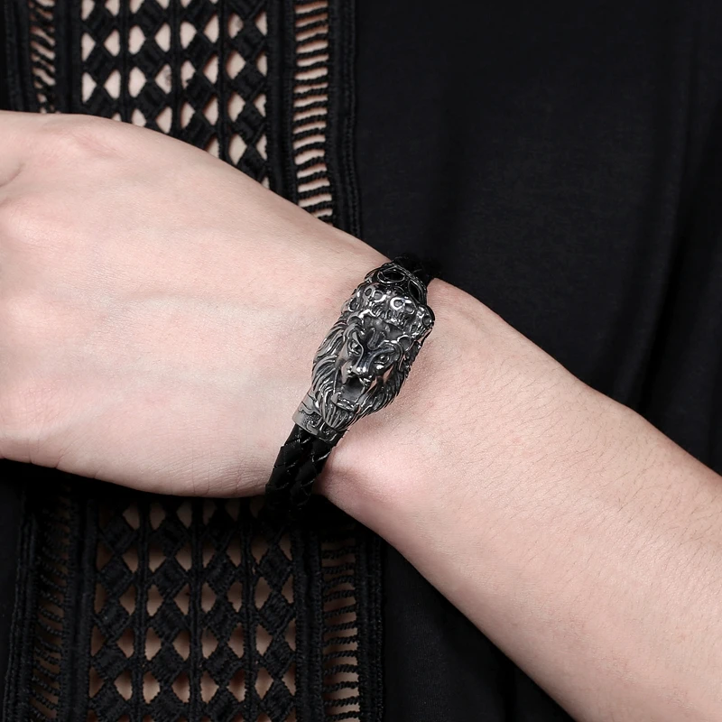 Модные мужские ювелирные изделия черный двухслойный кожаный браслет из