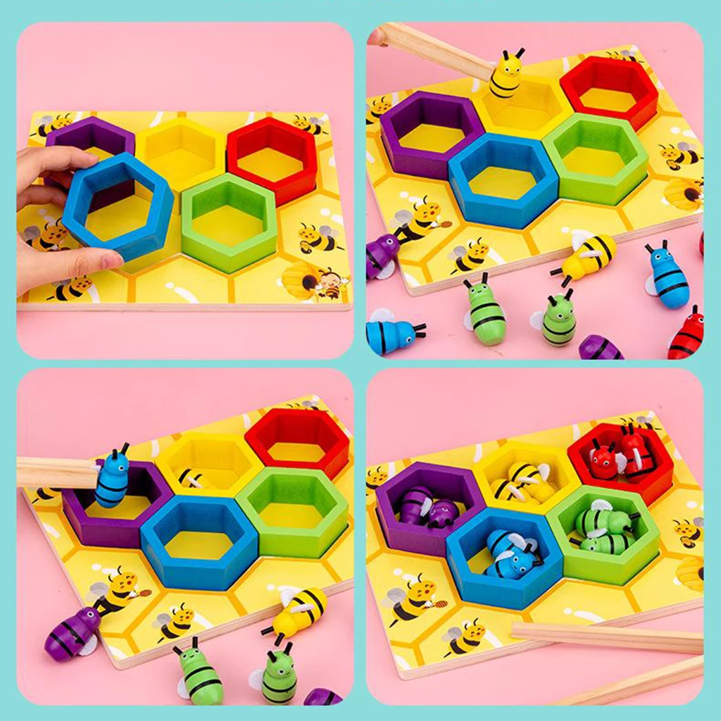

Montessori Child Clip Beehive Color Cognition Wooden Toys Early Learning