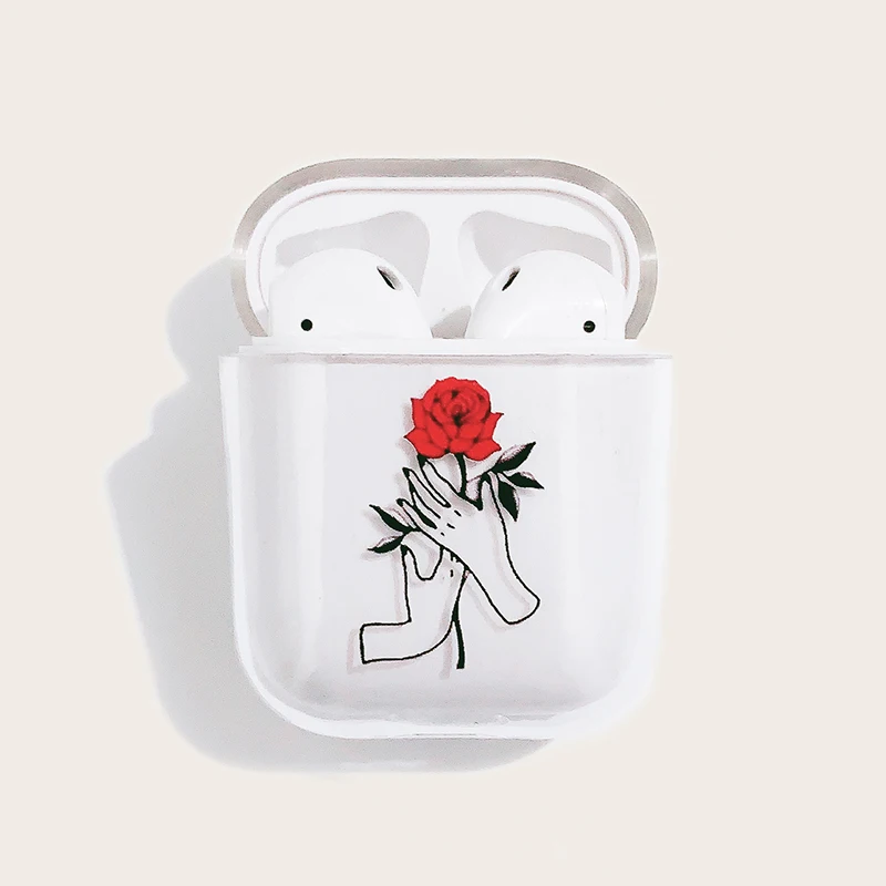 

Painted hand-held rose wireless bluetooth headset protective case for airpods2 transparent hard shell