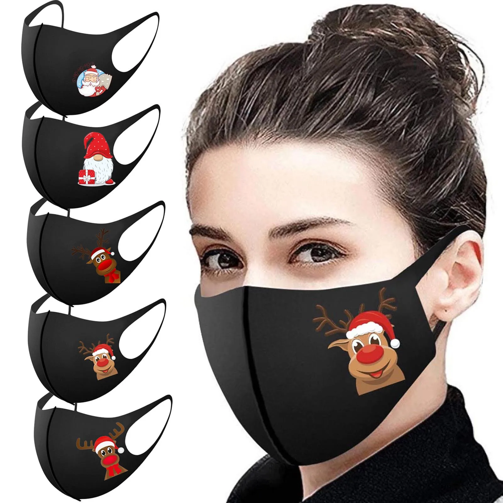 

5pcs Adult's Prints Face Mask Washable Faceless Printed Christmas Mask Decoration For Face Cosplay Christmas Accessory