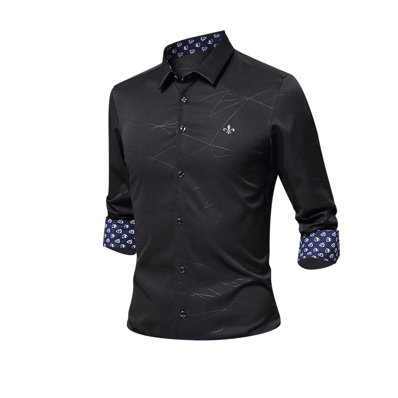 Против морщин и нежелезной моды Blusa Camisa Social Masculina Dudalina с длинным рукавом в полоску Slim Fit рубашка мужская одежда белый мужской - Цвет: DCZ1726-BLACK