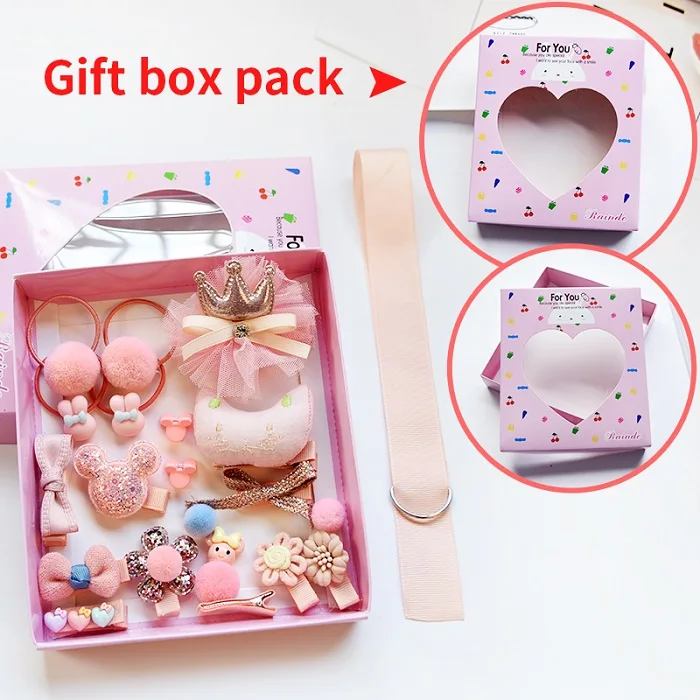 D-Gift Box 18 шт./кор. дети милые женские аксессуары для волос комплект ткани для младенцев с цветочным узором и бантом, заколки Заколки для волос подарок для девочек детские Головные уборы - Color: D-Gift Box