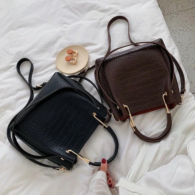 

2 Pcs Stone Pattern PU Leather Crossbody Bags for Women Shoulder Bag Luxury Handbag, Black & Green