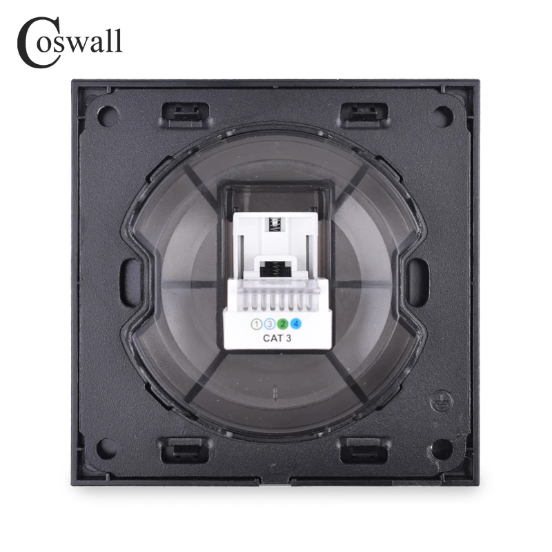 COSWALL Кристалл Закаленное стекло панель настенная розетка 4 ядра CAT3 RJ11 телефонный разъем R11 серии серый цвет