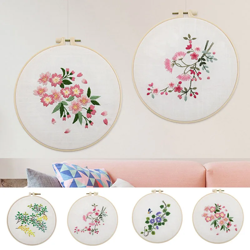 

DIY Material Kits Floral Fabrics Flower Painting Stitch Kit Beginner Embroidery Embroidery DIY Hanging Pictures Embroidery Kit