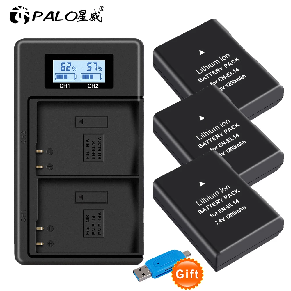 

PALO EN-EL14 EN-EL14a ENEL14 EN EL14 EL14a Battery + LCD USB Dual Charger for Nikon D3100 D3200 D3300 D5100 D5200 D5300 P7000