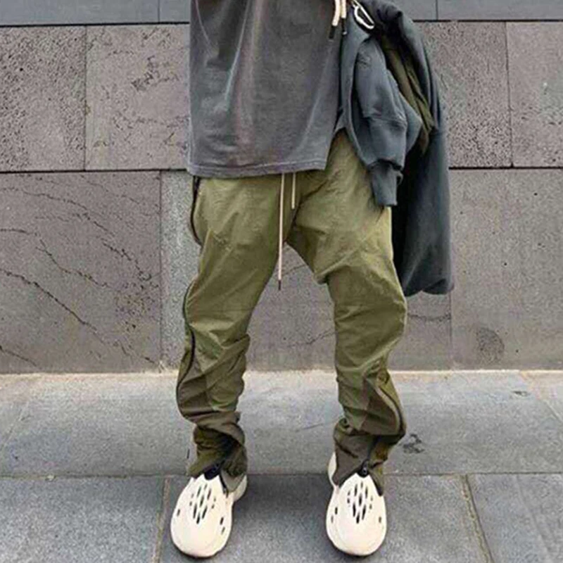 

Hip Hop Side Zipper Color Block Vibe Style Casual Track Pants Mens Harajuku Drawstring Loose Oversize Trousers Streetwear