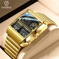 lige new creative square mens watch luxury gold stainless steel wristwatch waterproof quartz watch for men digital date clock