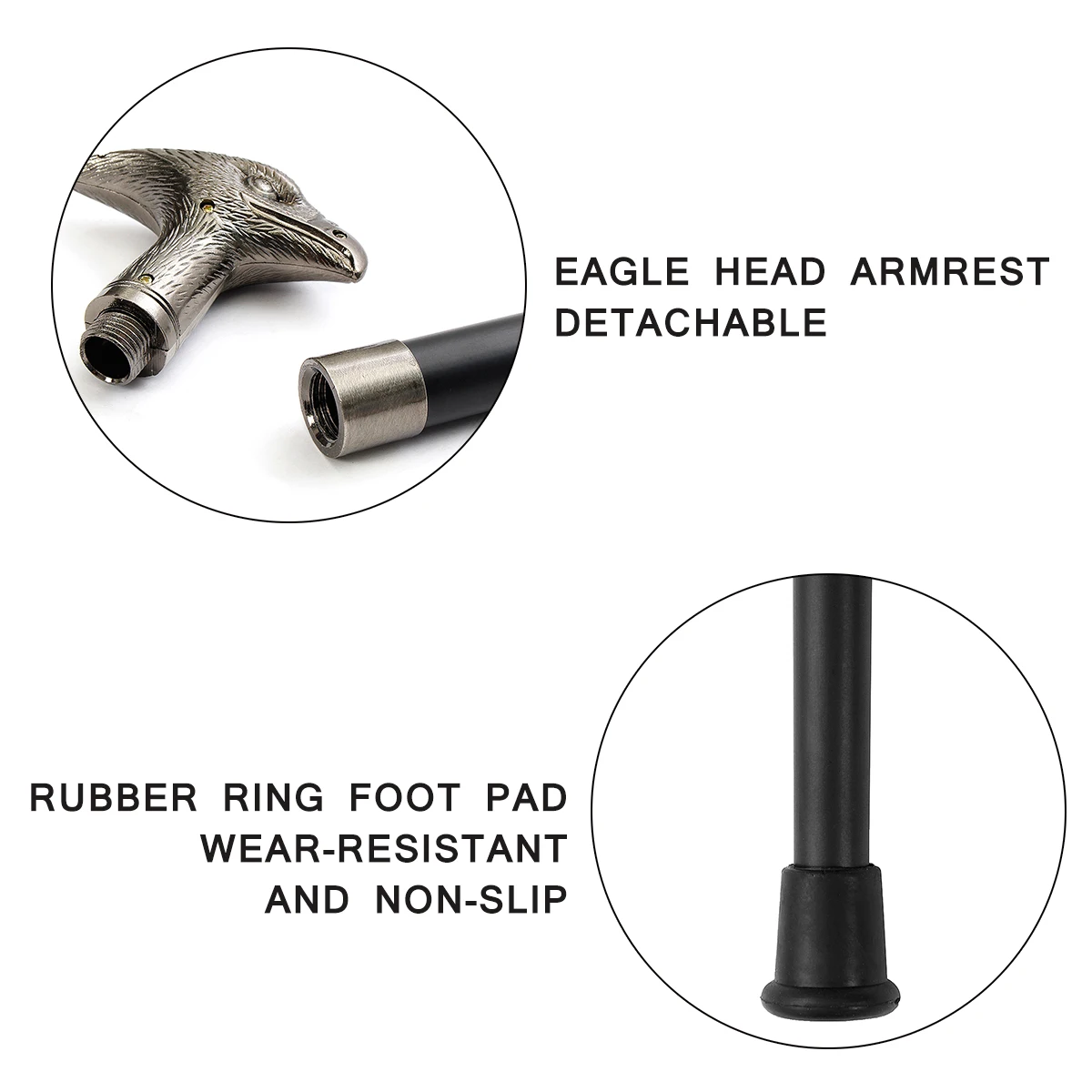 

96CM/37.8In Metal Black Gentleman Non-Slip Walking Stick Cane Eagle Head Handle Nickle Finish Climbing Sticks