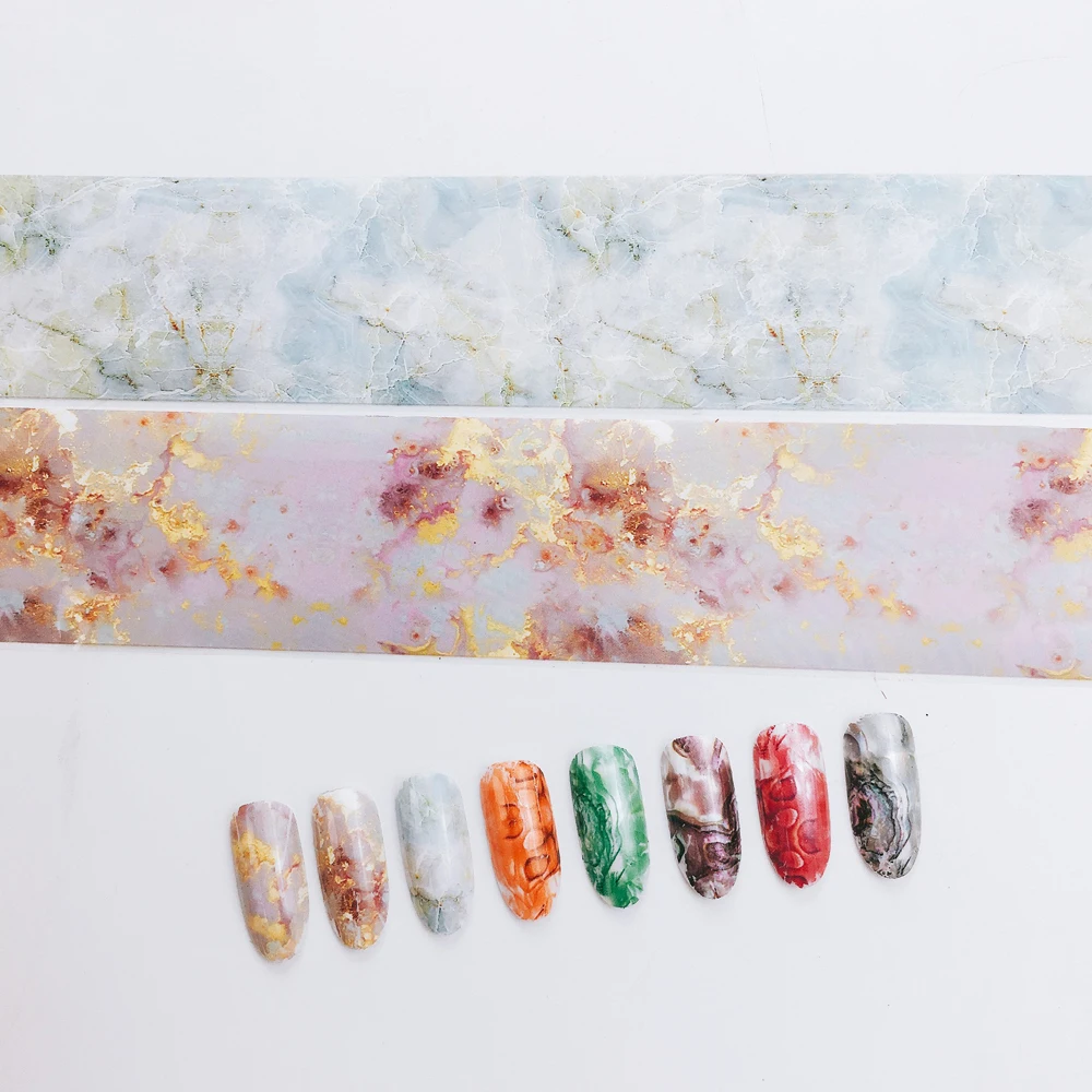 

7Pcs/lot 4*100cm Marble Shell Pattern Design Nail Sticker Holographic Starry Sky Transfer Foils Shining Nail Art Decorations