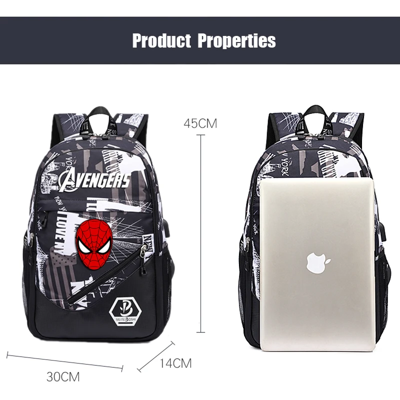 MARVEL teenager Luminous bookbag USB Charging backpack mochila Large capacity waterproof school bag travel backpack