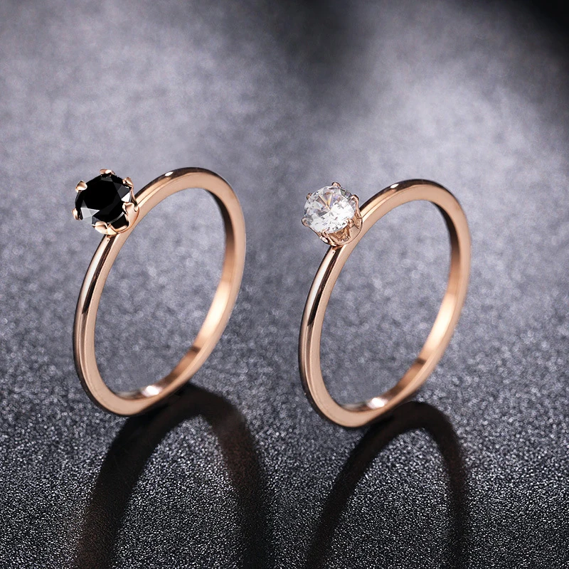 

Six Prong Mini Bound Zircon Single Diamond Thin Circle Ring Basic Joint Ring Titanium Steel Fashion Ladies Jewelry Gift