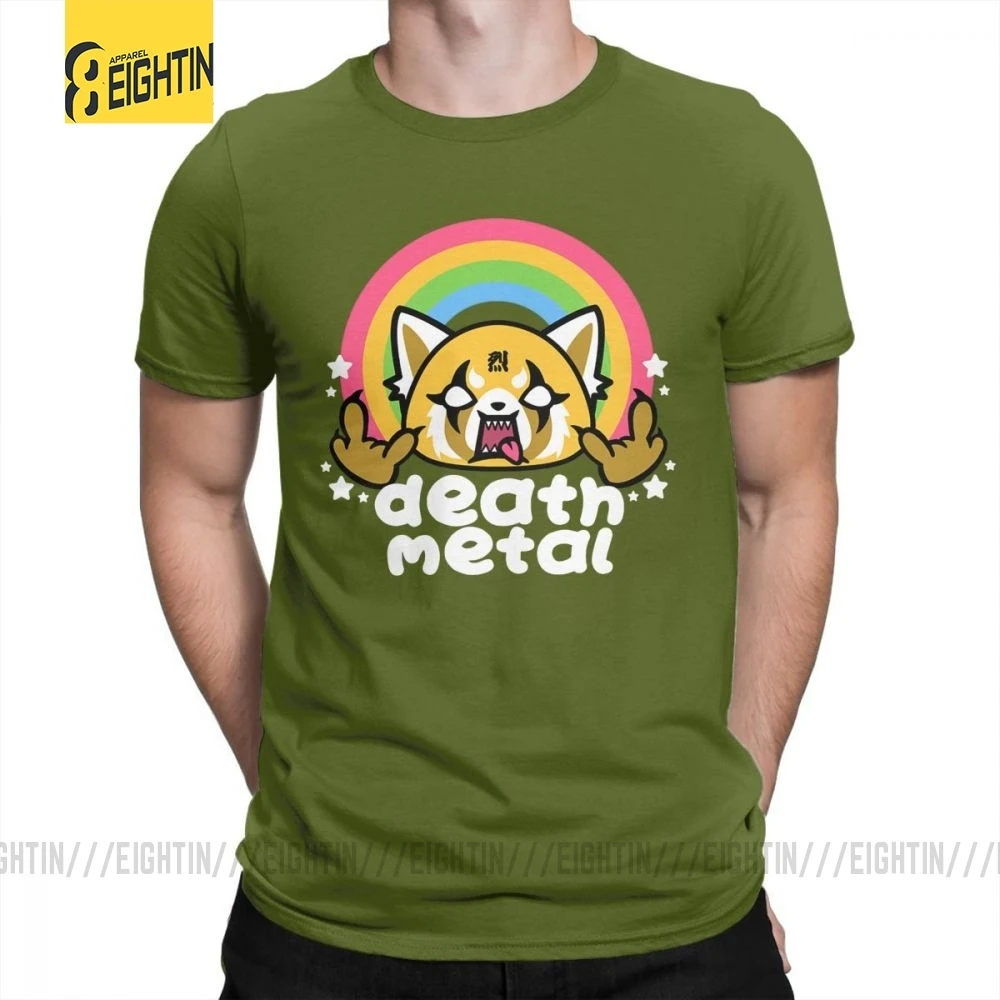 Армейский зеленый Death Metal Aggretsuko aggression Retsuko, футболки из хлопка, Мужская одежда, футболки с коротким рукавом, футболки большого размера с рисунком - Цвет: Армейский зеленый