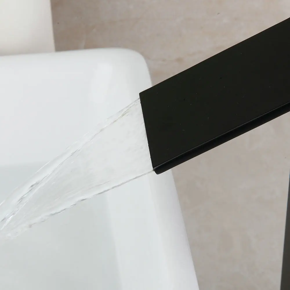 Monite Waterfall Bathroom Basin Faucet New Design Matte Black Counter Top Water Mixer Tap Solid Brass Wash Sink | Обустройство дома