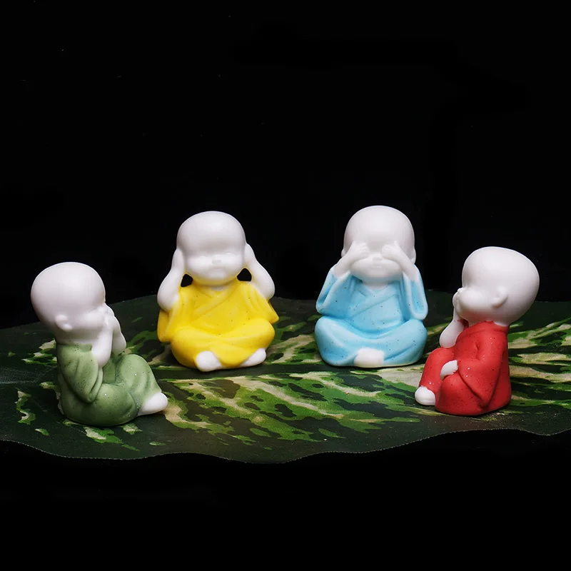 Маленькая керамическая статуя Будды маленький монах Декор для дома и сада белые