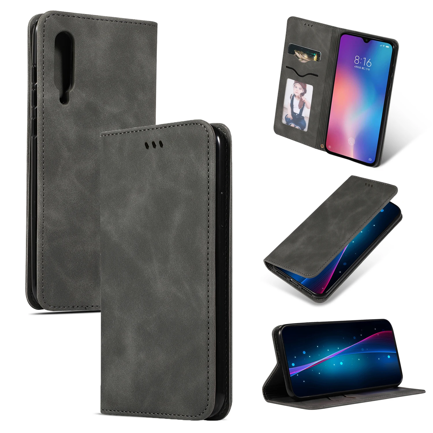 Grey Роскошный флип-чехол для Xiaomi mi 9 Se 9T Red mi k20 8a 7a Note 8 8T 7 6 Pro Кожаный силиконовый Магнитный чехол-книжка - Цвет: Grey