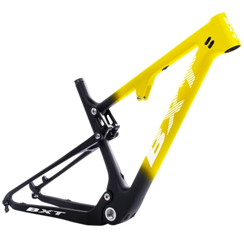 BXT half yellow BXT New Full Suspension Carbon Mountain 29er MTB Bike Frame BSA 142X12mm 148*12mm Suspension Frame Travel 100mm Free Shipping - Цвет: BXT half yellow