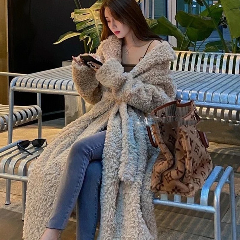 Женское длинное меховое пальто повседневное с мехом медведя в Корейском стиле