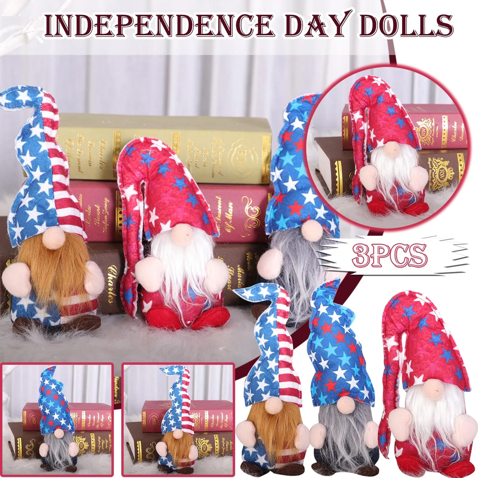 Set Of 3 Patriotic Gnome Plush American President Election Decoration Tomte Veterans Day Standing Figurine For 4th Of July Gift