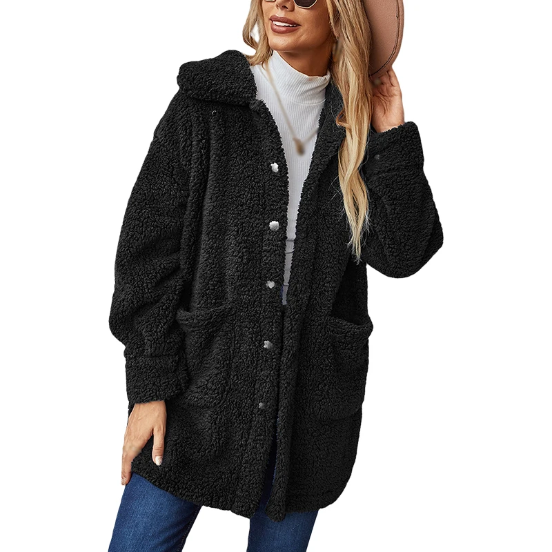 

Women'S Long Fleece Jacket Button Down Pocket Outfit Winter Warm Outerwear Coat With Pockets XZSAQ1