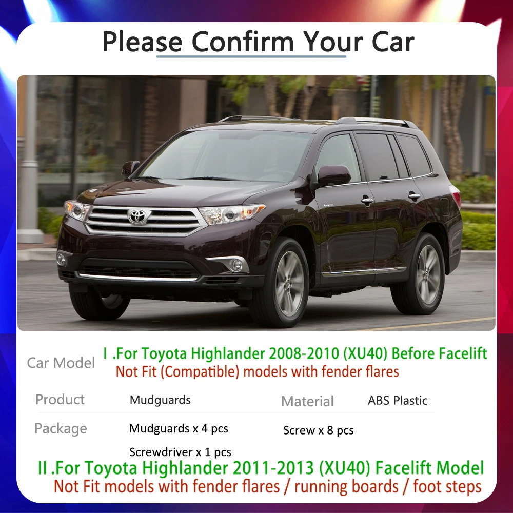 Автомобильное крыло брызговик брызговики для Toyota Highlander XU40 Сюй 40 2008 ~ 2013 2009 2010 2011 2012