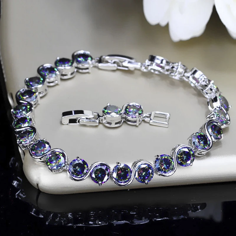 ThreeGraces Fashion Mystic Multi-Color Cubic Zirconia Crystal S Letter Strand Bracelets And Bangles For Women CZ Jewelry BR029