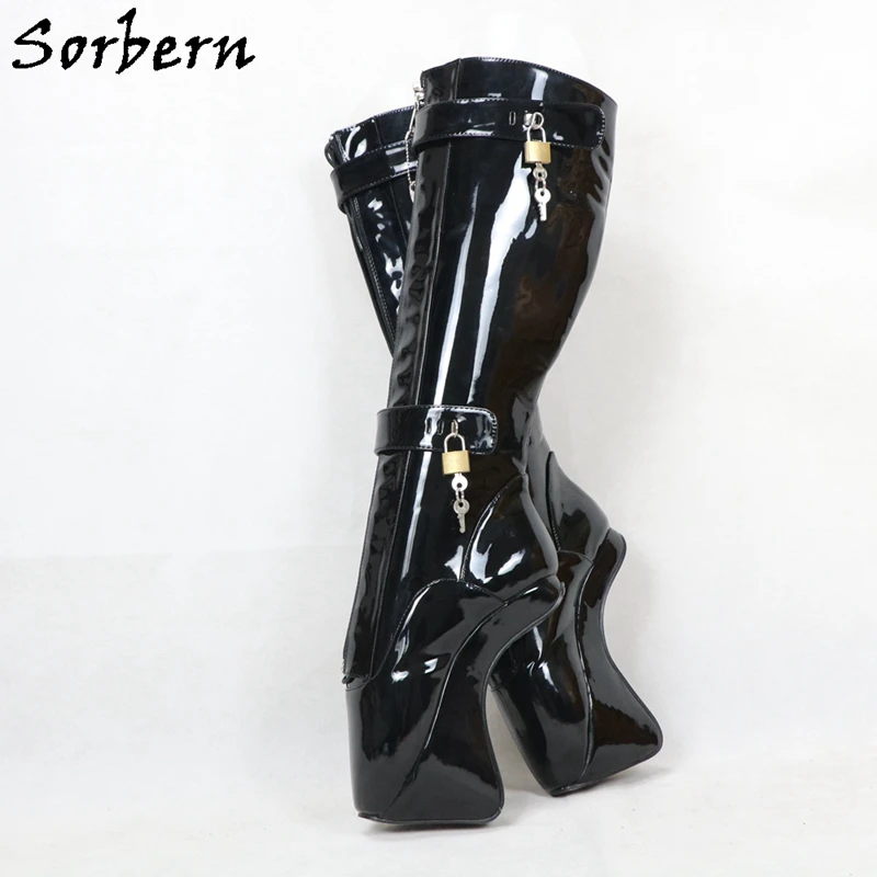 

Sorbern Heelless Women Boots Knee High Ballet Hoof Customized Wide Fit Calf Lockable Lace Up Boot Fetish High Heel Shoes