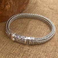 s925 silver pure hand woven 8mm bracelet for men thai silver vintage old 925 sterling silver men bracelet