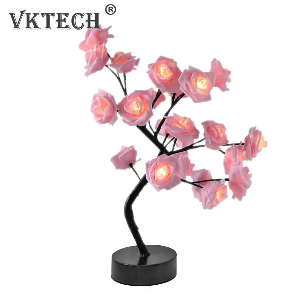 

USB Rose Bouquet LED Tree Table Lamp Night Lights Party Wedding Home Decor Gift Sleeping Light Bedside Table Lamp