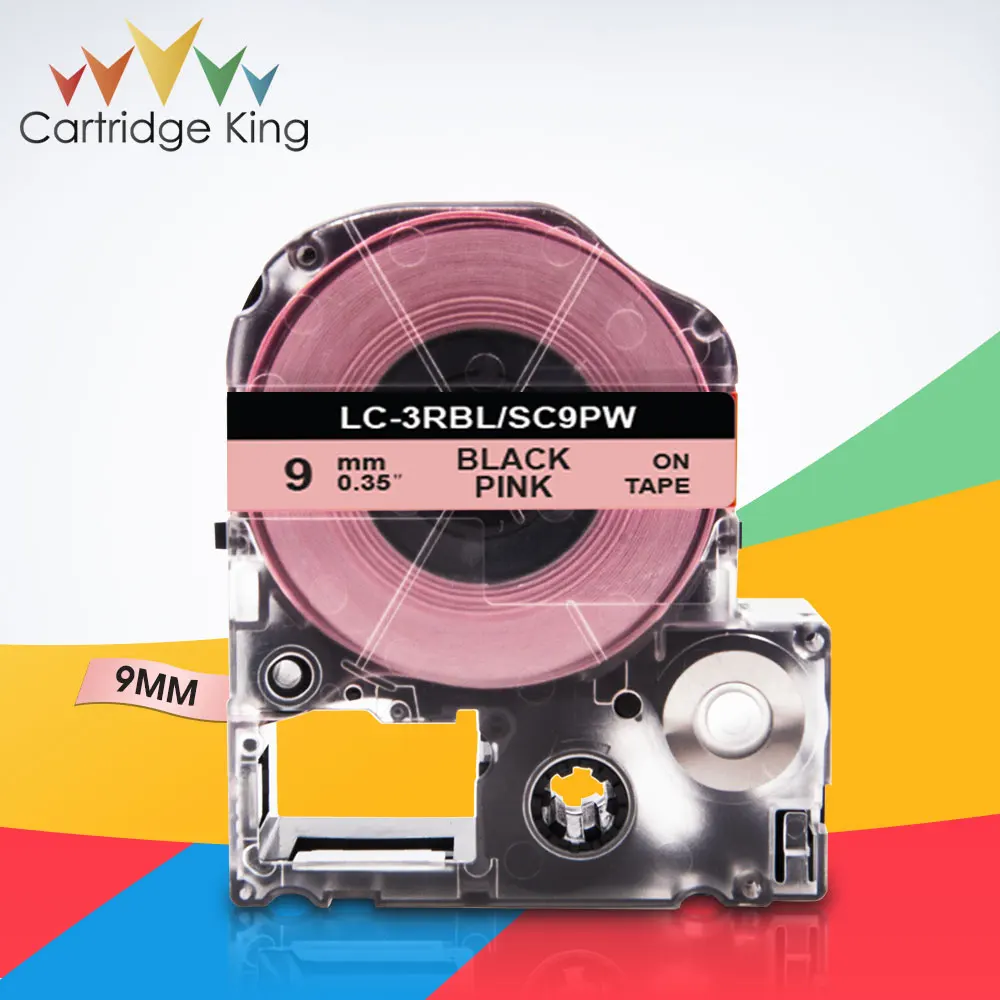 

9mm 3/8" Label Tape SC9PW LC-3RBL Black on Pink Labels Ribbon for Epson King Jim TepraPro SR170 SR-GL2 SR-GL1 SR-RK2 Label Print