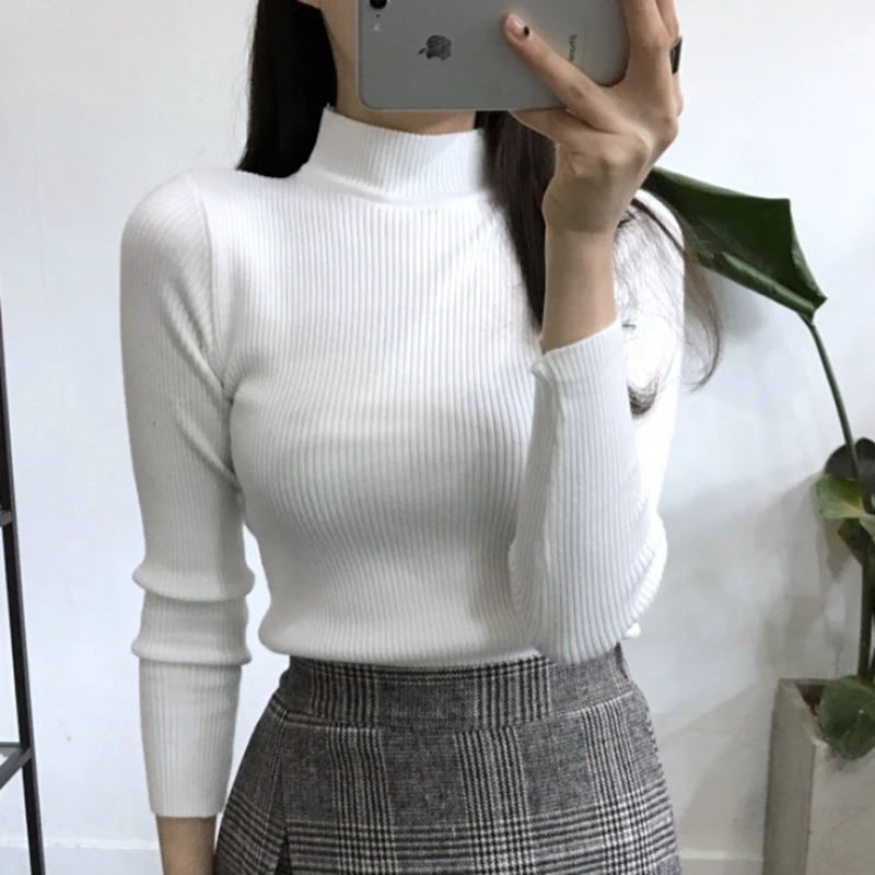 

BOBOKATEER Mock Neck Frau Pullover Long Sleeve Tops Women Sweater Black Poleras Mujer Knitted Pull Hiver Femme Slim Vrouw Truien