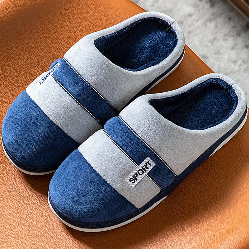 

Fashion Men House Indoor Slippers Striped Concise Plush Cotton Shoes Male Winter Warm Fluffy House Slipper Bedroom Warm Slides