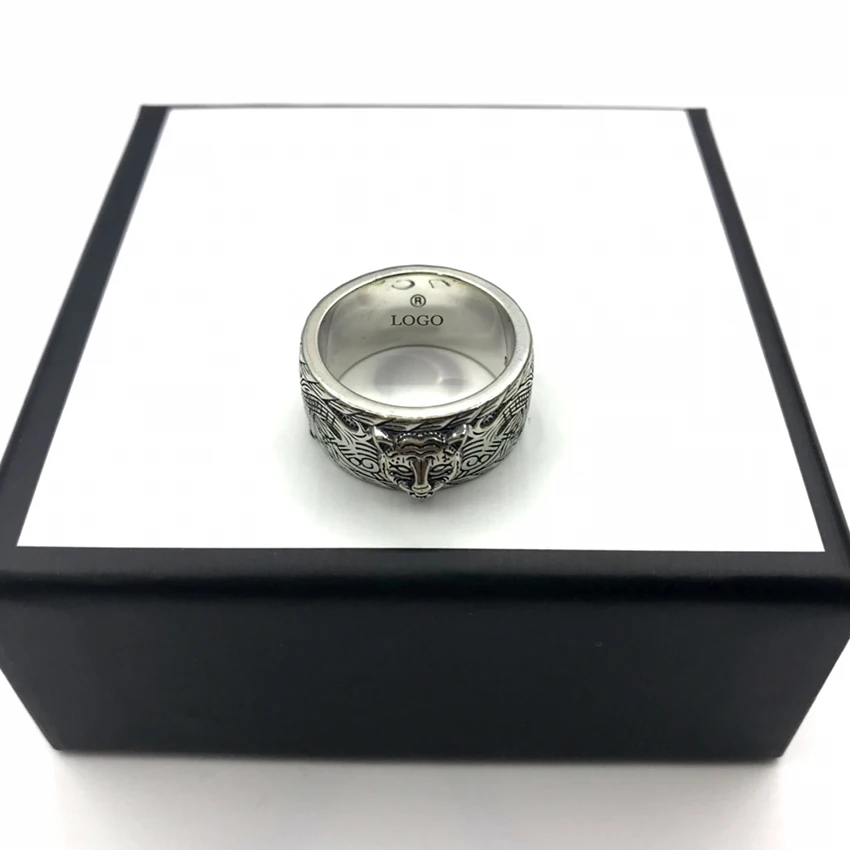 

925 sterling silver vintage tiger head man ring personality charms hip hop romantic fashion jewelry holiday gift