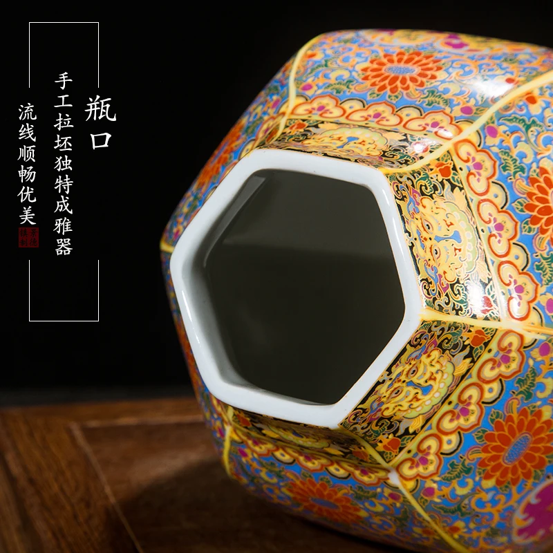 Antique Traditional Chinese qing dynasty vase Enamel Hexagonal Ceramic Ginger Jar Collection Jingdezhen Vase | Дом и сад