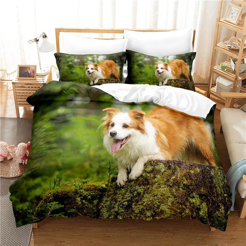 

Комплект постельного белья с милой собакой для спальни, мягкие покрывала для кровати, домашний удобный пододеяльник, качественное пододеял...