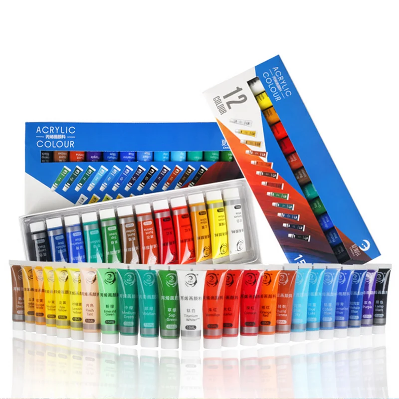 

Acrylic Paint Set of 12/24 Colors Painting Supplies 15ml Tube Non-Toxic Acrylic Paints for Beginners and Professional Artists