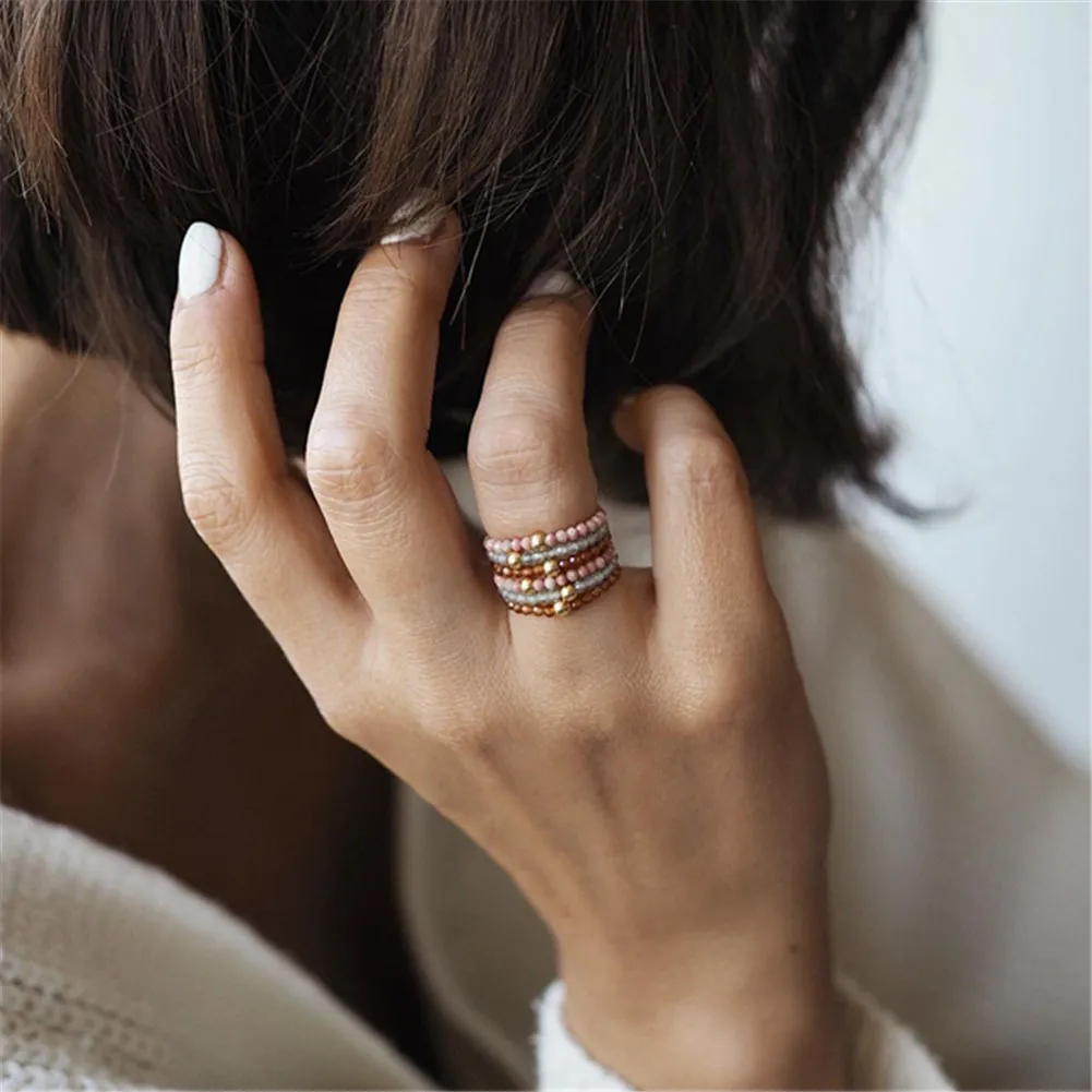 Женские кольца из натурального камня обручальное летнее кольцо агата с бусинами