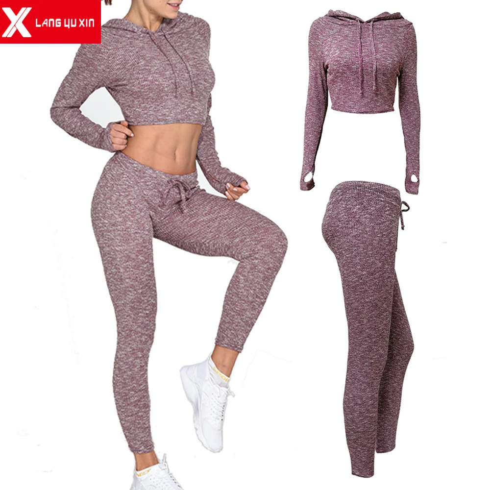 2 шт. спортивная одежда сексуальный пупок Вязание Фитнес Спортивные костюмы