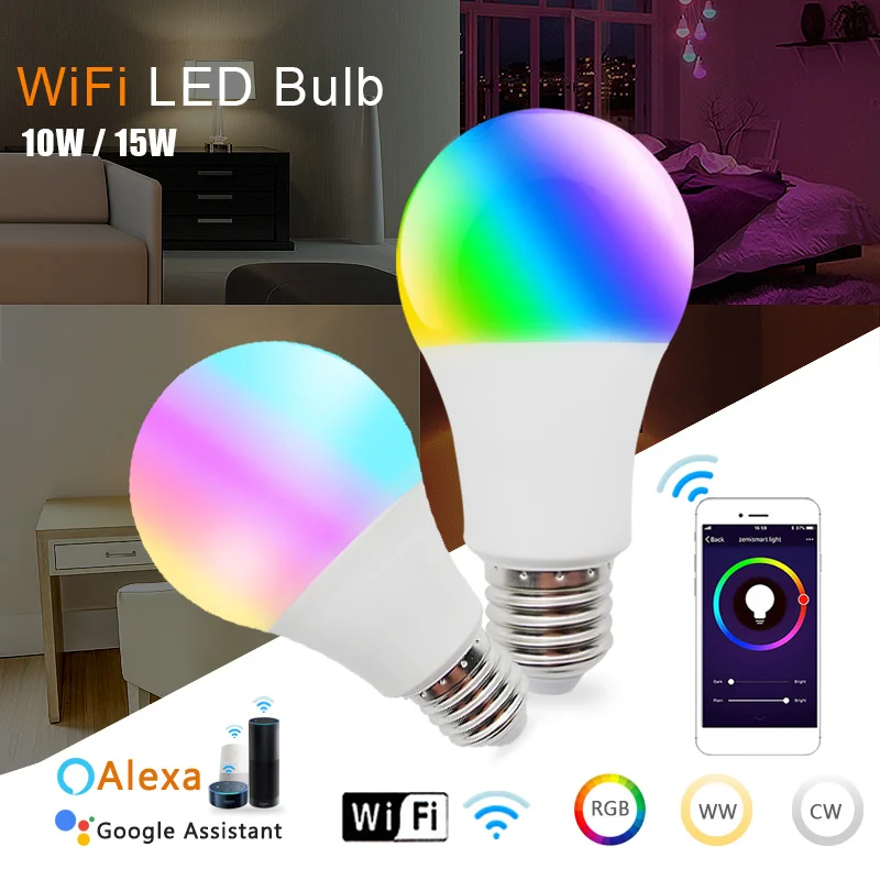 

Лампа светодиодная, 110 В, 220 В, Tuya, Wi-Fi, E27, RGB + W +, WW, 10 Вт, 15 Вт